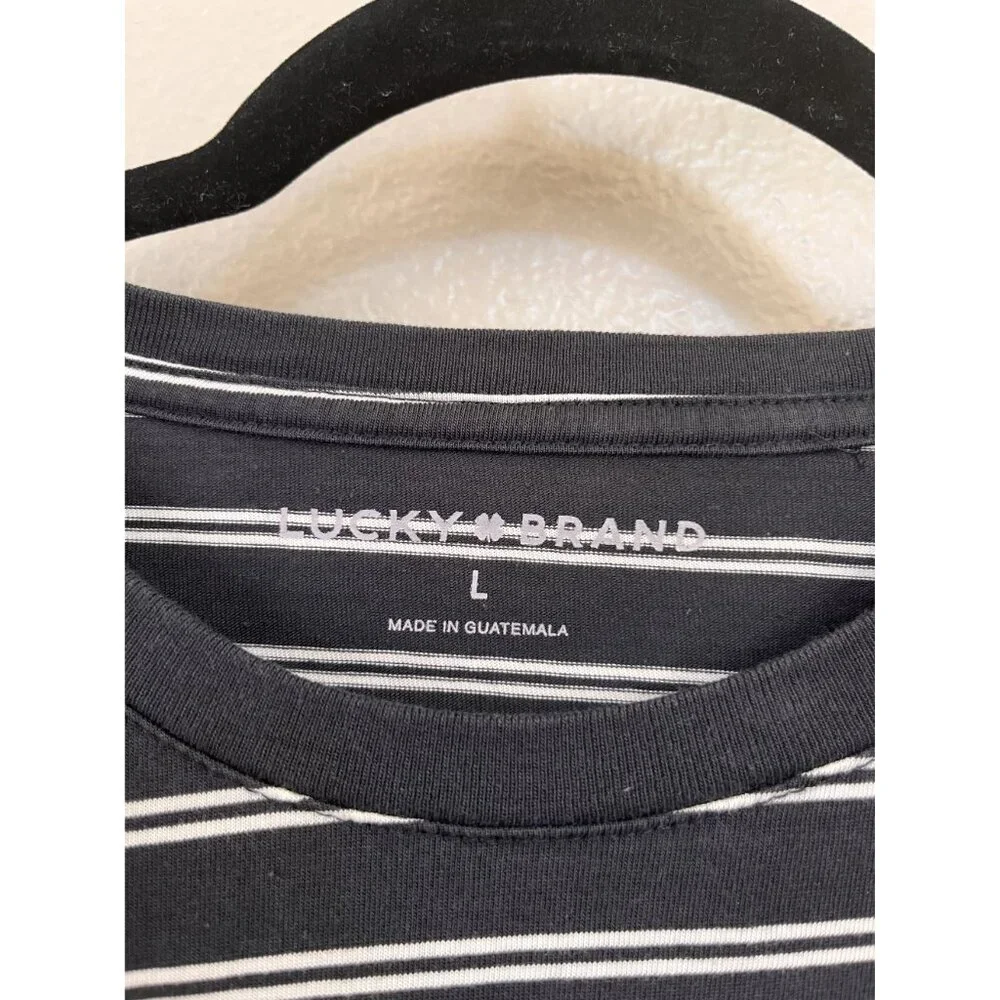 Lucky Brand Mens Gray/White Striped T-Shirt Size L Supima Cotton Crew Neck